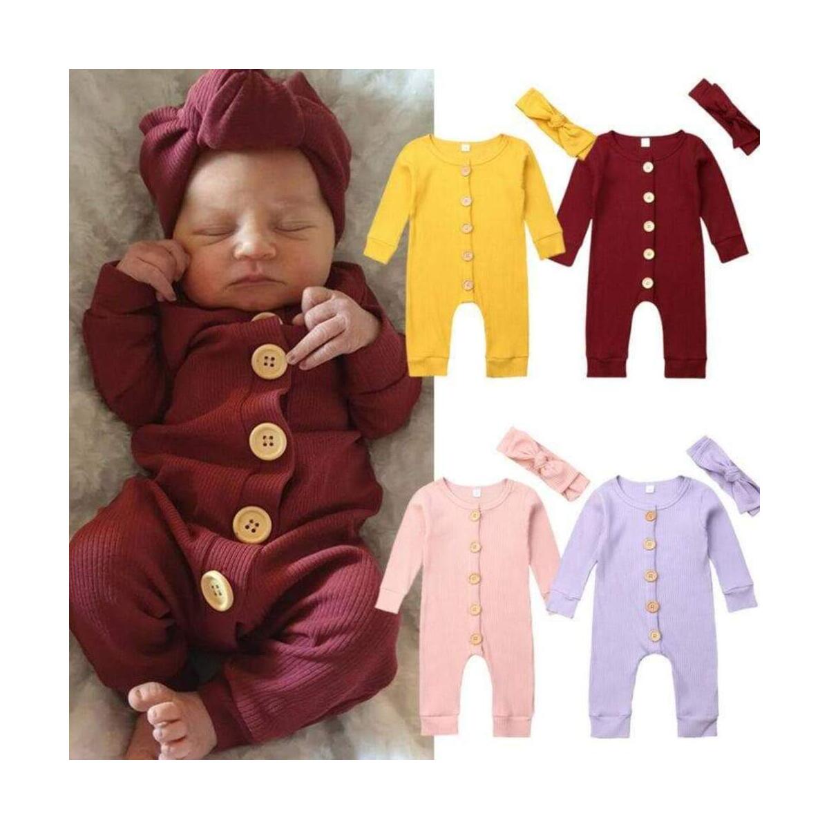 Newborn Baby Clothing Rompers Pants Headband Long Sleeve Clothing Bodysuit
