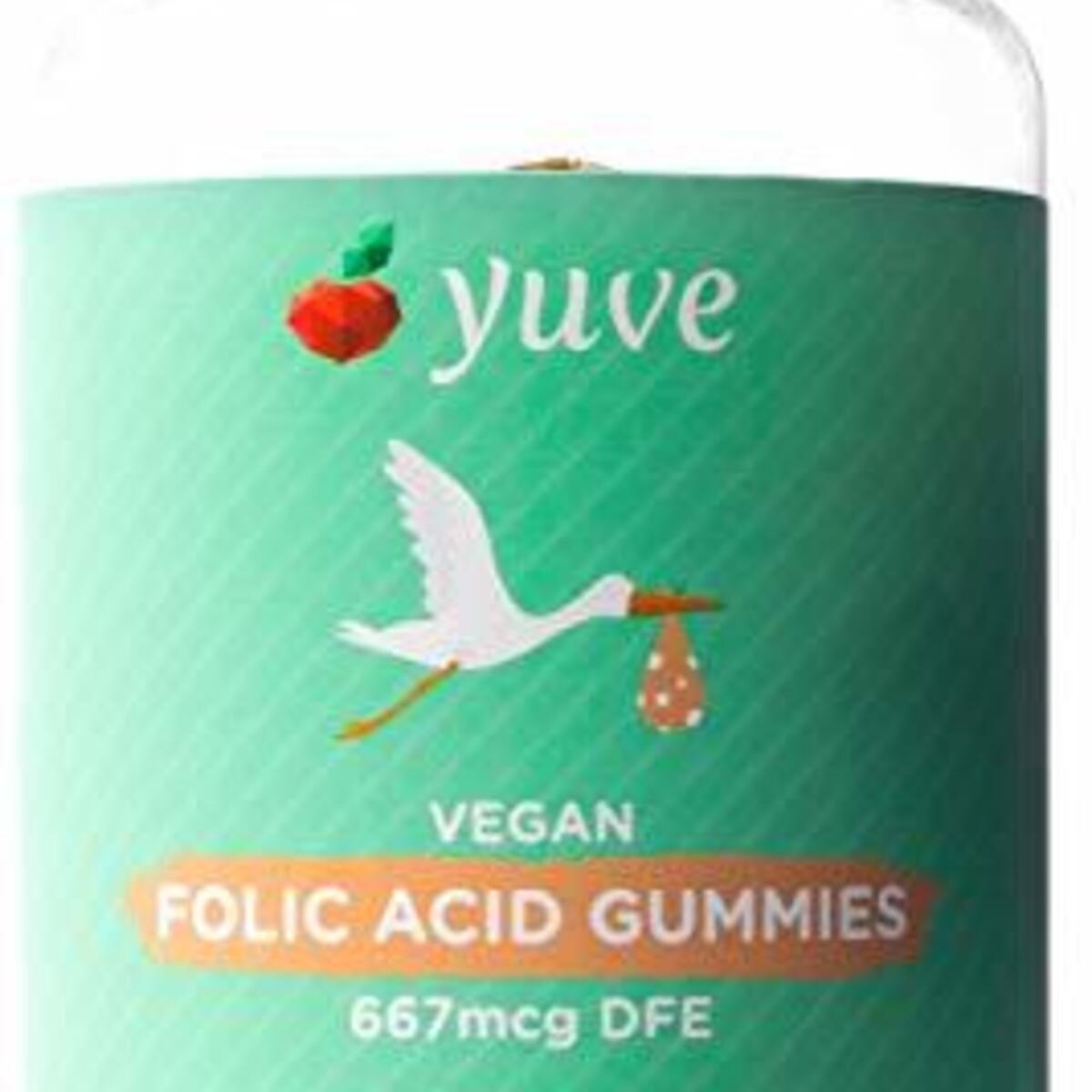Yuve Vegan Folic Acid Vitamin Gummies 667 mcg DFE - Essential Prenatal Development Support - Maintains Hormal Balance - Cellular & Circulatory Health - Natural, Non-GMO, Gluten & Gelatin Free - 60ct