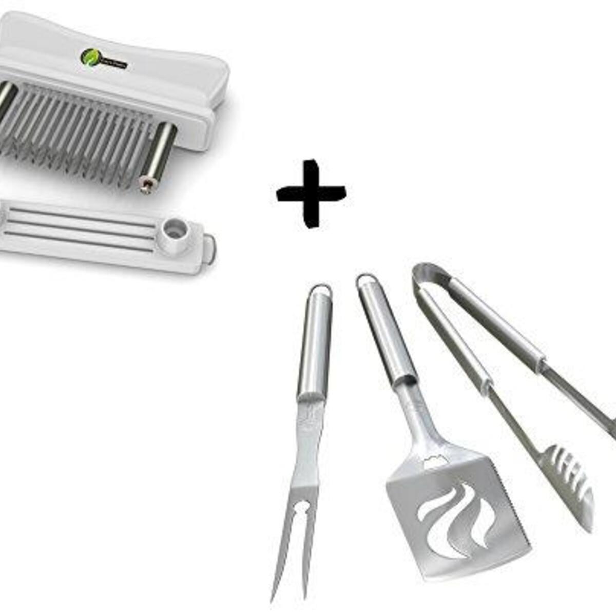 Meat Tenderizer 48 Blade + BBQ Grill Tools Set - HEAVY DUTY 20% THICKER STAINLESS STEEL - Professional Barbecue Accessories - 3 Piece Utensils Kit Includes Spatula Tongs & Fork - Unique Birthday Gift