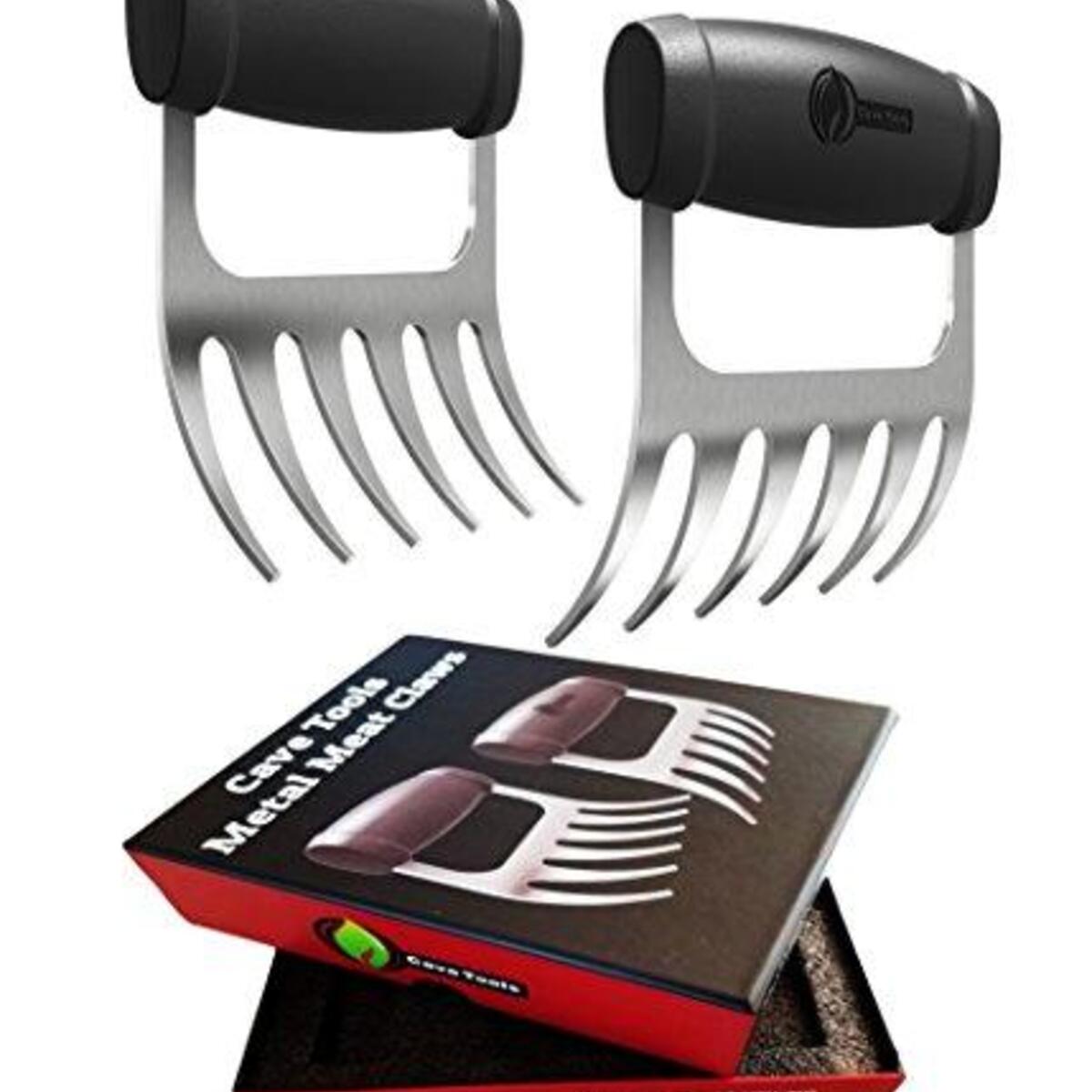 Cave Tools Meat Claws - Stainless Steel Pulled Pork SHREDDERS - BBQ Forks for Shredding Handling & Carving Food from Grill Smoker or Crock Pot - Metal Barbecue Slow Cooker Handler Accessories