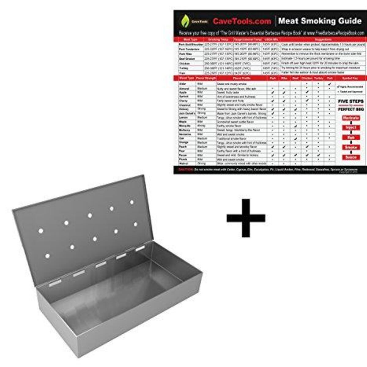 Meat Smoking Magnet (lg)+ Smoker Box for BBQ Wood Chips - 25% Thicker Stainless Steel Won't Warp - for Charcoal and Gas Barbecue with Hinged Lid - Best Grilling Accessories Utensils Gift for Dad