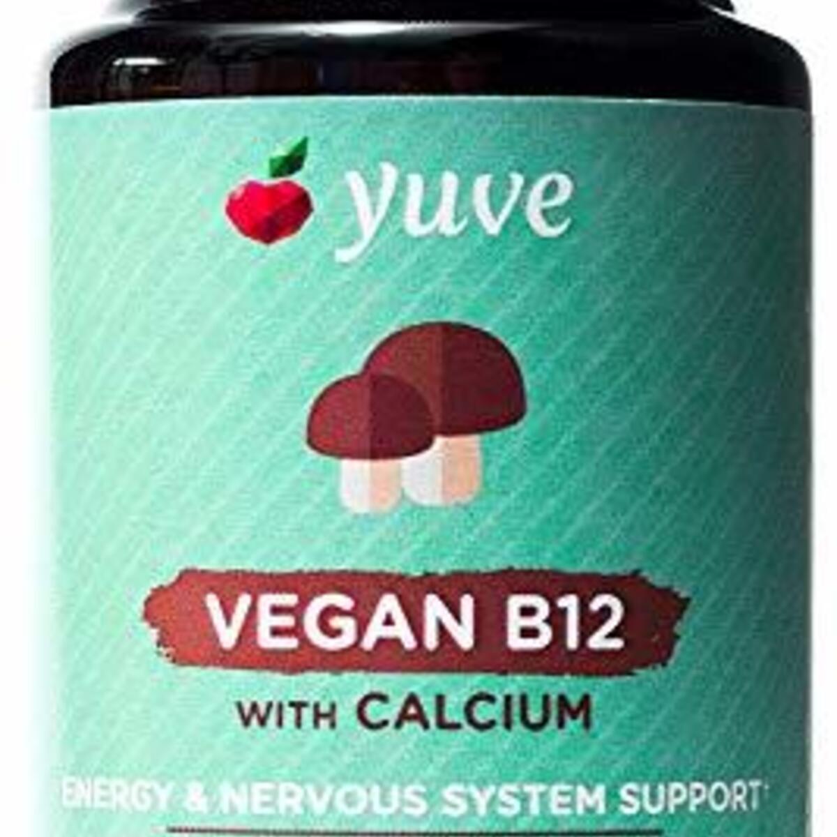 Yuve Vegan B12 with Calcium for Maximum Absorbption - Active Energy & Central Nervous System Support - 1000mcg Cobalamin Vitamin B 12 - Natural, Non-GMO, Gluten-Free, Sugar-Free - 30 Tabs