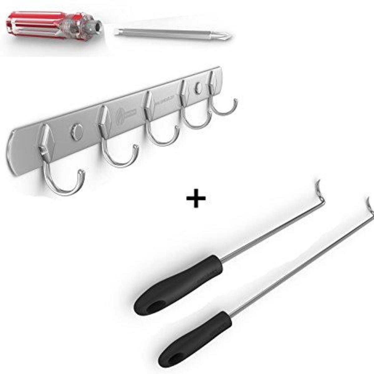 Hook Rack for BBQ Utensils + Pigtail Food Flipper - Large & Small Barbecue & Cooking Turners For Turning Bacon Steak Meat Vegetables Sausage Fish and More - Replaces Grill Spatula Tongs & Fork