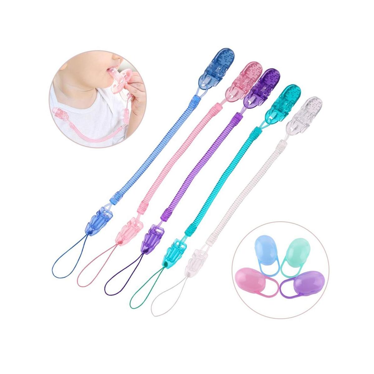 Baby Infant Toddler Dummy Pacifier Spring Soother Nipple Clip Chain Strap Holder