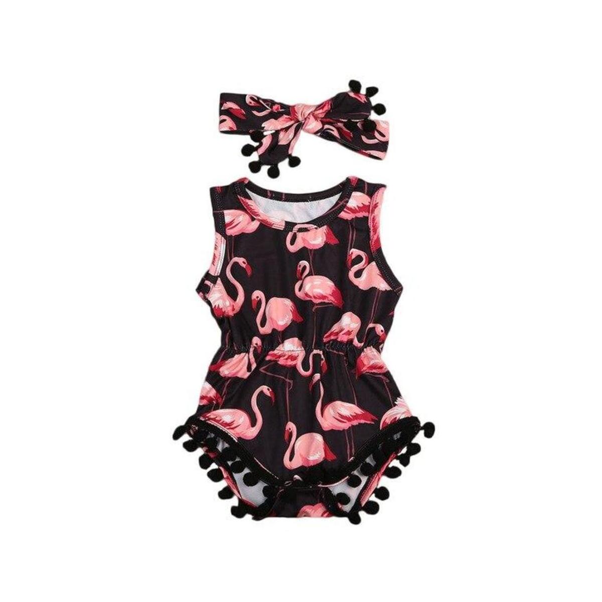 Tassel Newborn Baby Girl Bodysuit Romper Jumpsuit Outfit Summer Clothes Flamingo