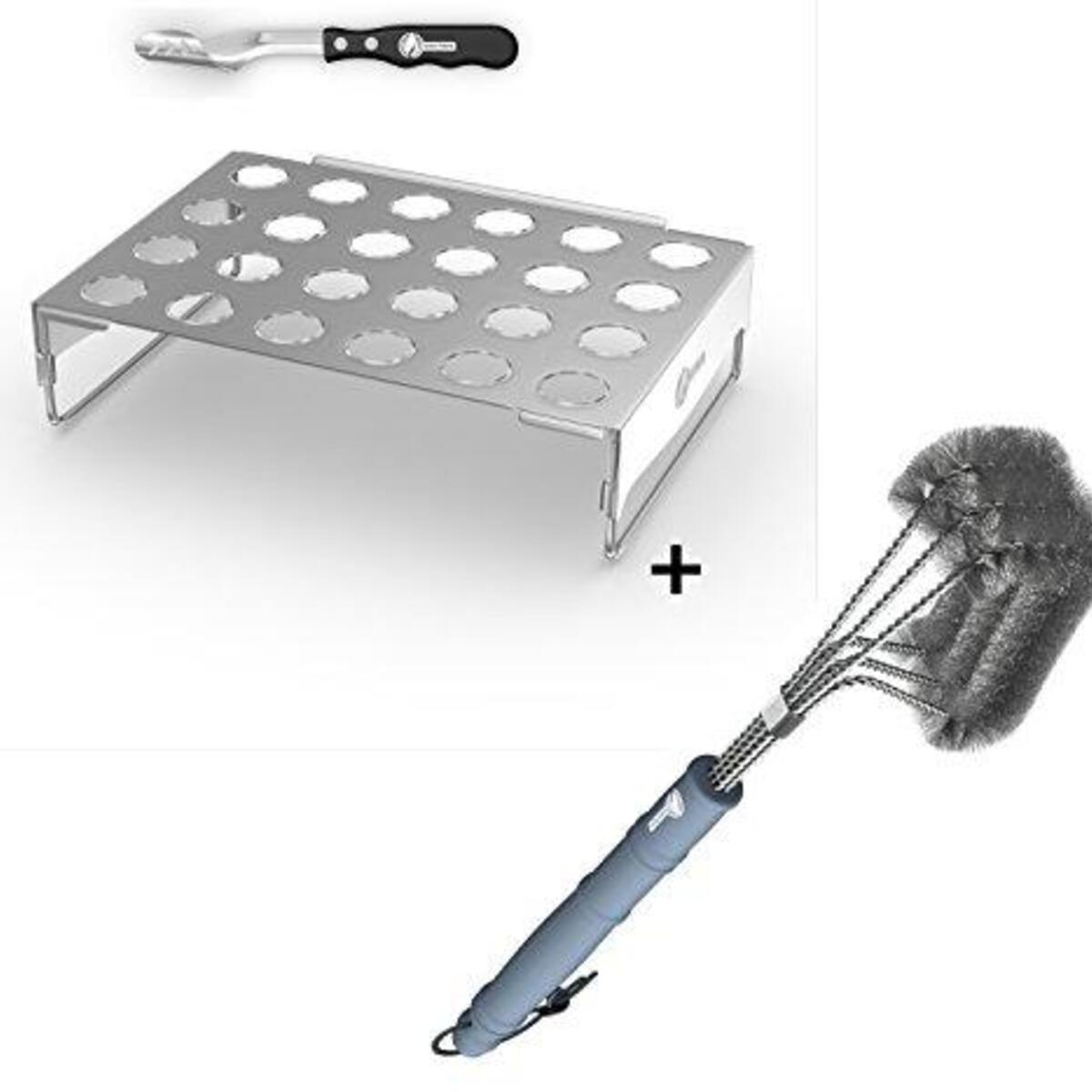 Jalapeno Grill Rack & Pepper Corer Tool + BBQ Brush - ONLY 100% Rust Proof Design - Stainless Steel Wire Bristles with Strength Clip for Cleaning Char Broil Weber Barbecue Grates - 18" Long Handle