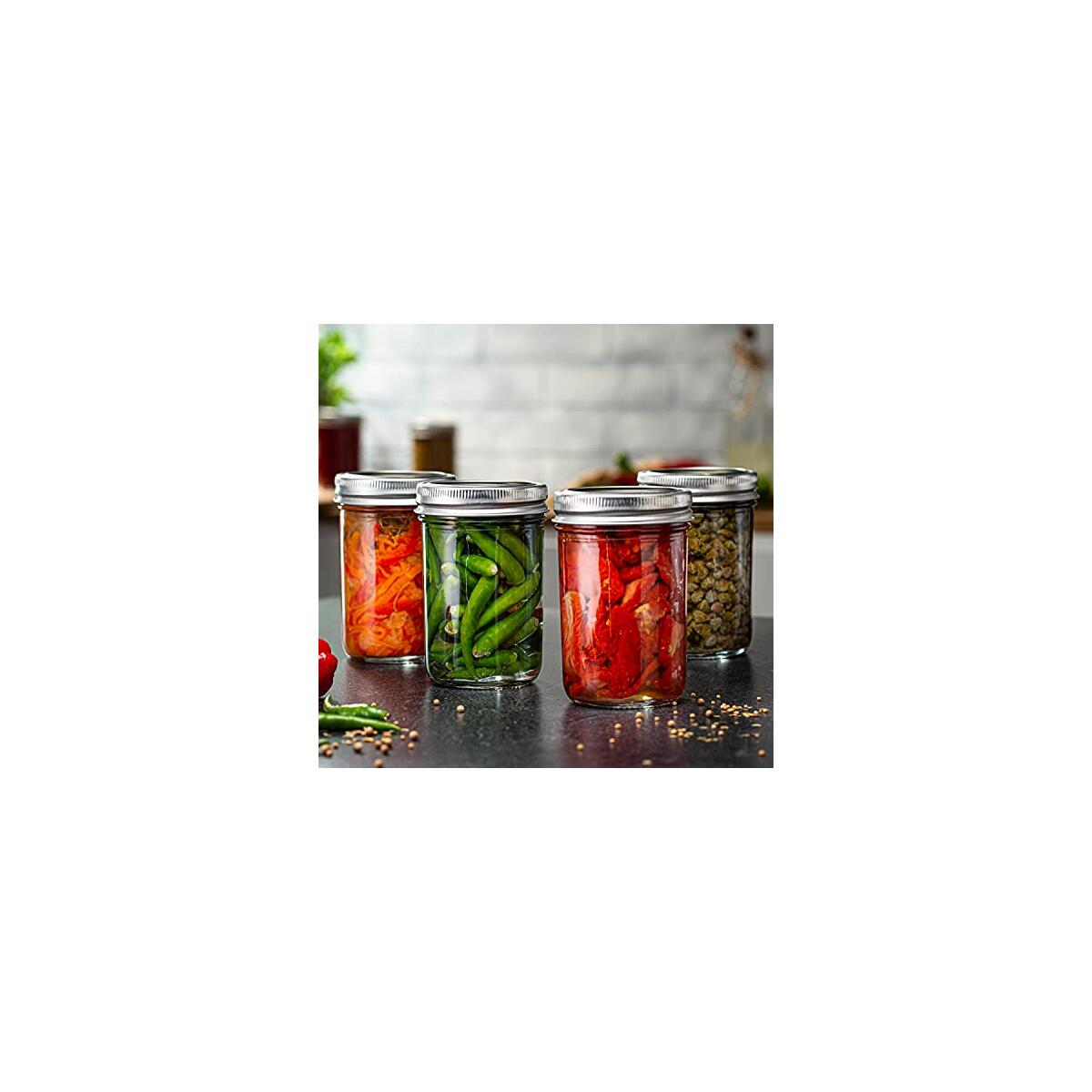 6-Pack - 8oz Glass Mason Jars with lids - Airtight Band + Marker & Labels - Canning Jar with Lid - Regular Mouth - Ideal for Jelly Jars, Jam, Honey, Wedding Favors, Spice Jars, Meal Prep, Smoothie Cups, Preserving.