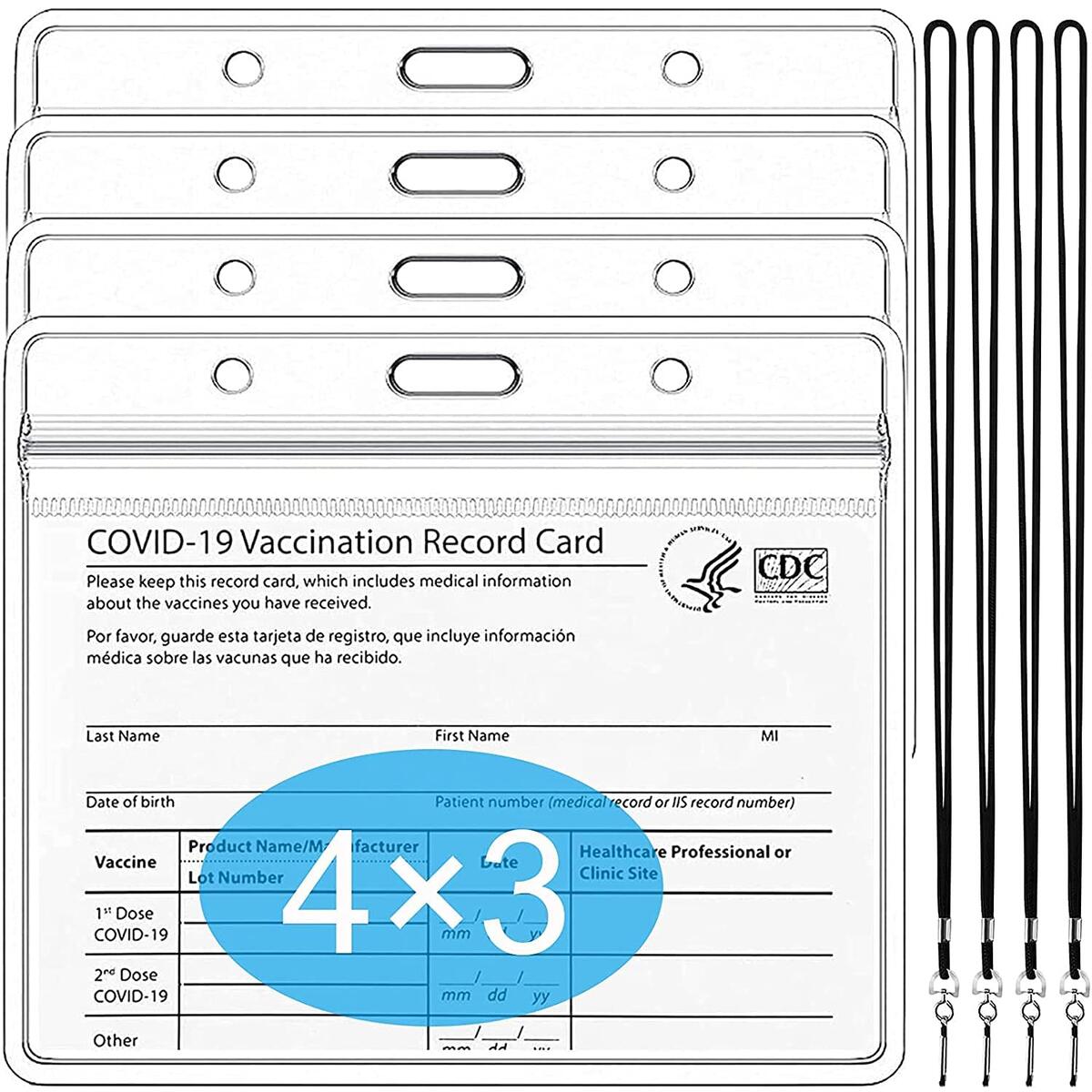 CDC Vaccine Card Protector, 4 Pack CDC Vaccination Card Holder 4x3 Inch Plastic Sleeves for Vaccine Card Sleeve, Immunization Card Protector