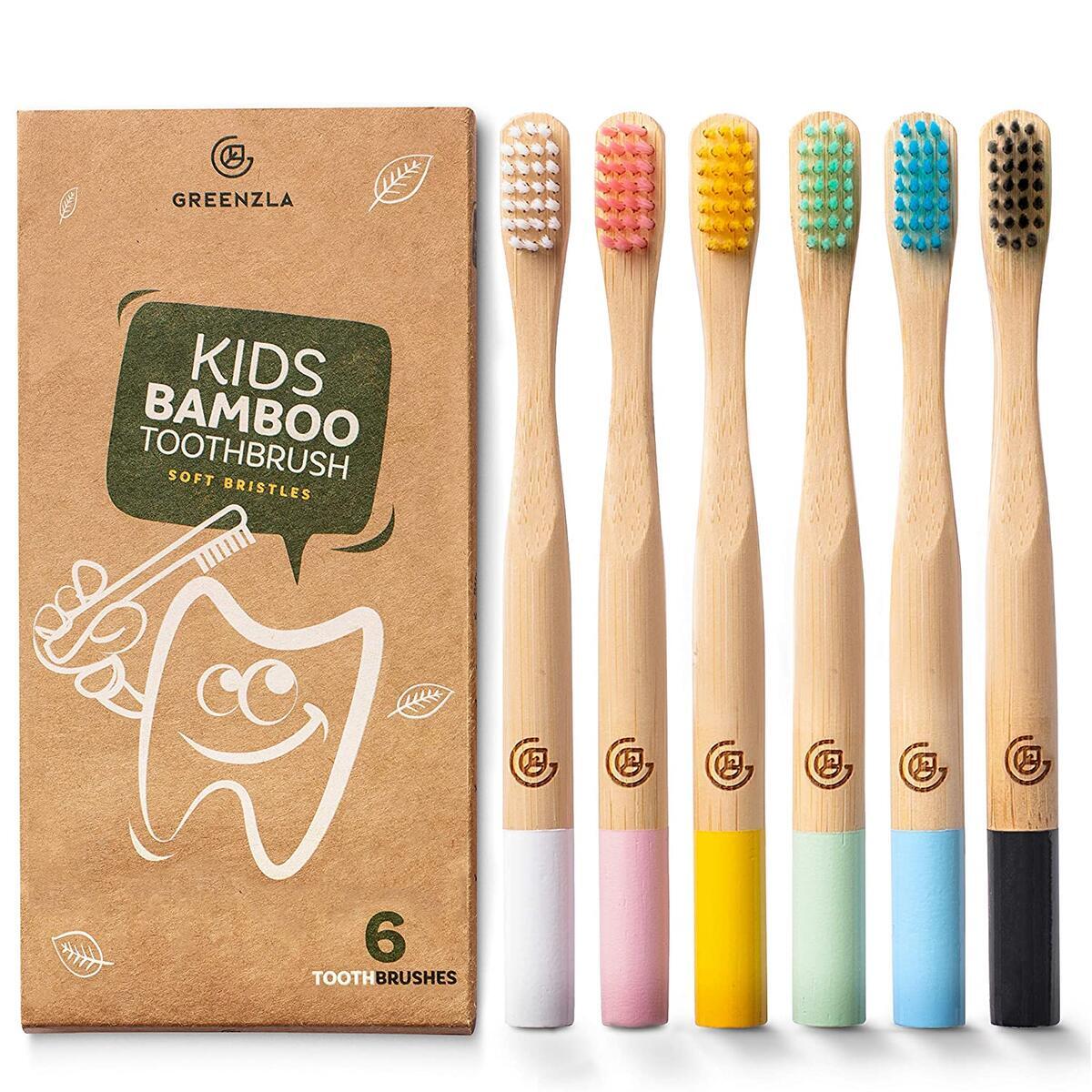 Kids Bamboo Toothbrushes (6 Pack) | BPA Free Soft Bristles Toothbrushes | Eco-Friendly, Natural Bamboo Toothbrush Set |