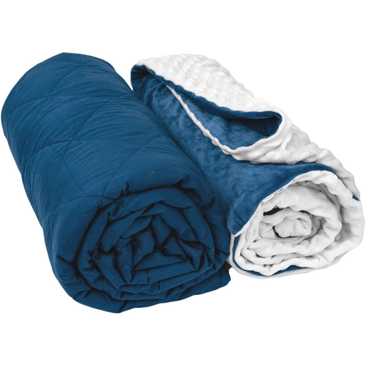 Aviano Premium Weighted Blanket for Adults - 15 lbs with Removable Duvet Cover (White Navy)