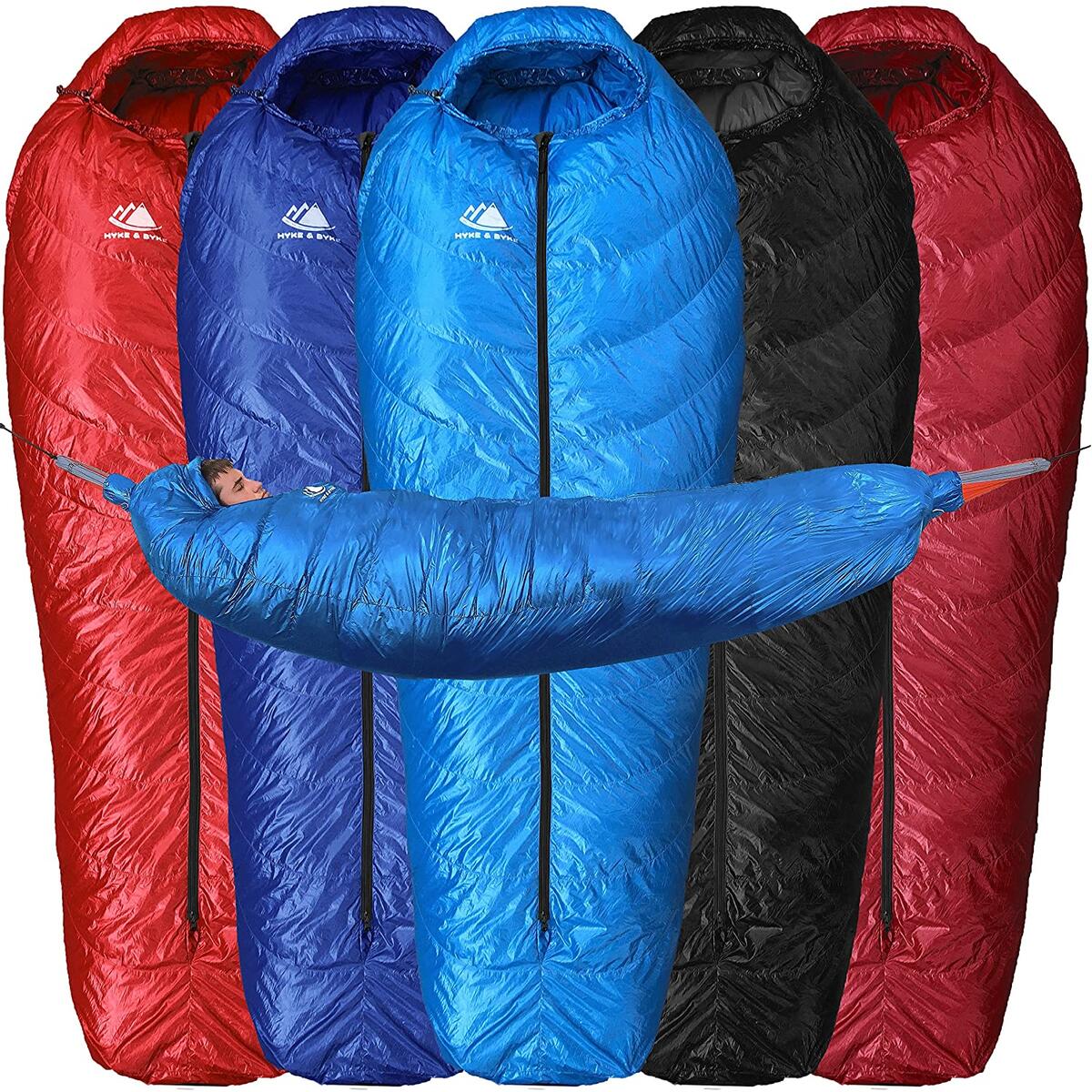 Hyke & Byke Crestone 15 & 0 Degree F 650 Fill Power Hammock Compatible Hydrophobic Down Sleeping Bag with ClusterLoft Base – color LIGHT BLUE size REGULAR ONLY