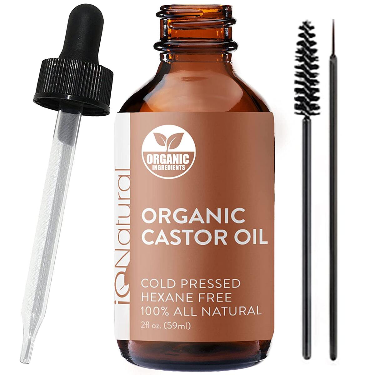 Castor Oil For Eyelashes - 100% USDA Certified Pure Cold Pressed - Boost Eyebrow Growth Serum, Longer Eyelash Serum & Eyebrows, Face and Skin with - includes Treatment Applicator Kit 2oz (60ml)