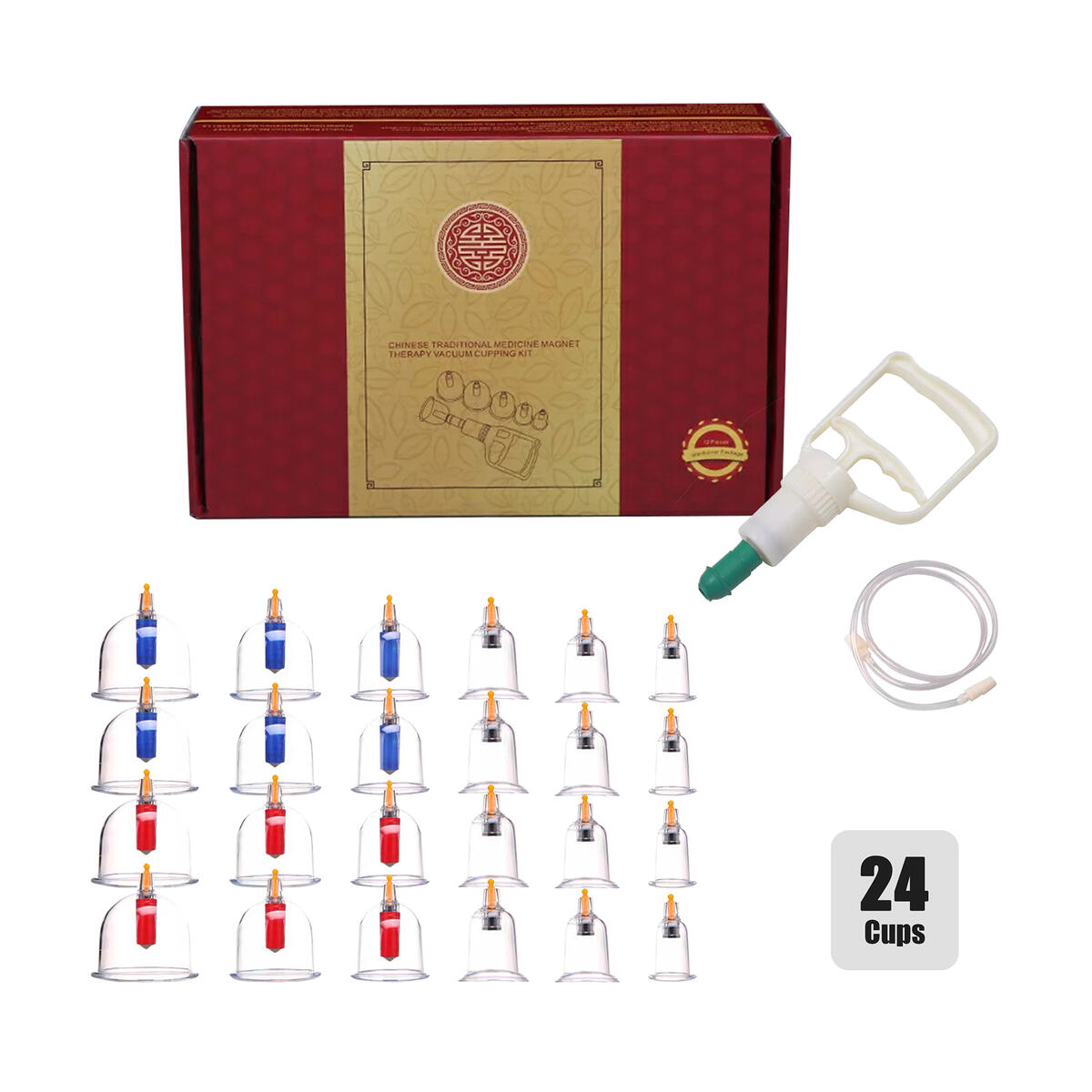 Professional Cupping Physical Therapy Set,with Biomagnetic and Extension Tube,English Manual and Acupoint Map,Traditional Chinese Body Health Massage and Pain Relief Method,24 Multiple Size Vacuum Cup