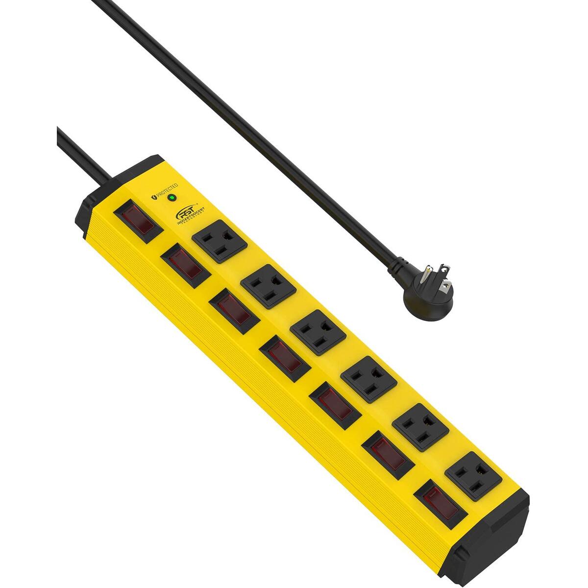 Power Strip Surge Protector with Individual Switches and Flat Plug