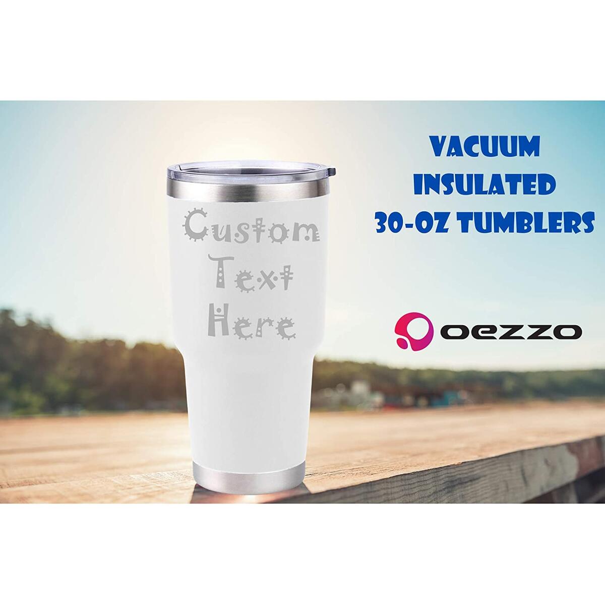 OEZZO Customized Double Wall Tumblers, with Upgraded Lid (30oz, White)