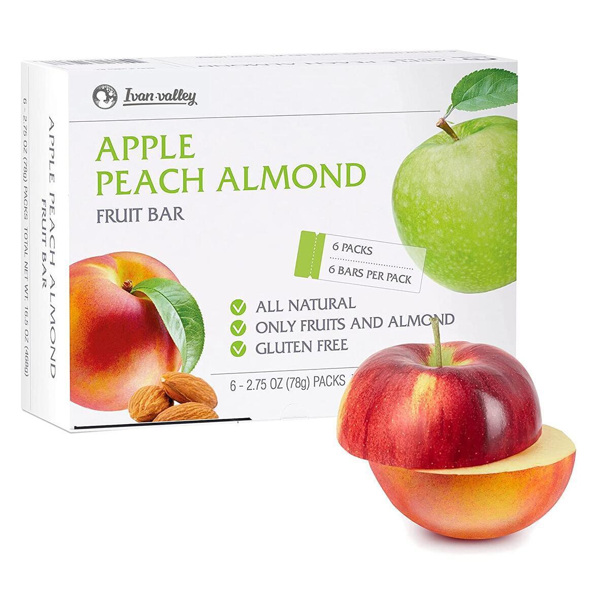 Apple Breakfast Peach Almond Apple Bars - Healthy Fruit Snacks Individual Packs (6 Count) - Pure and Dried Fruit Bars with Apple, Peach and Almond - 100% Plant-Based Snack Bars