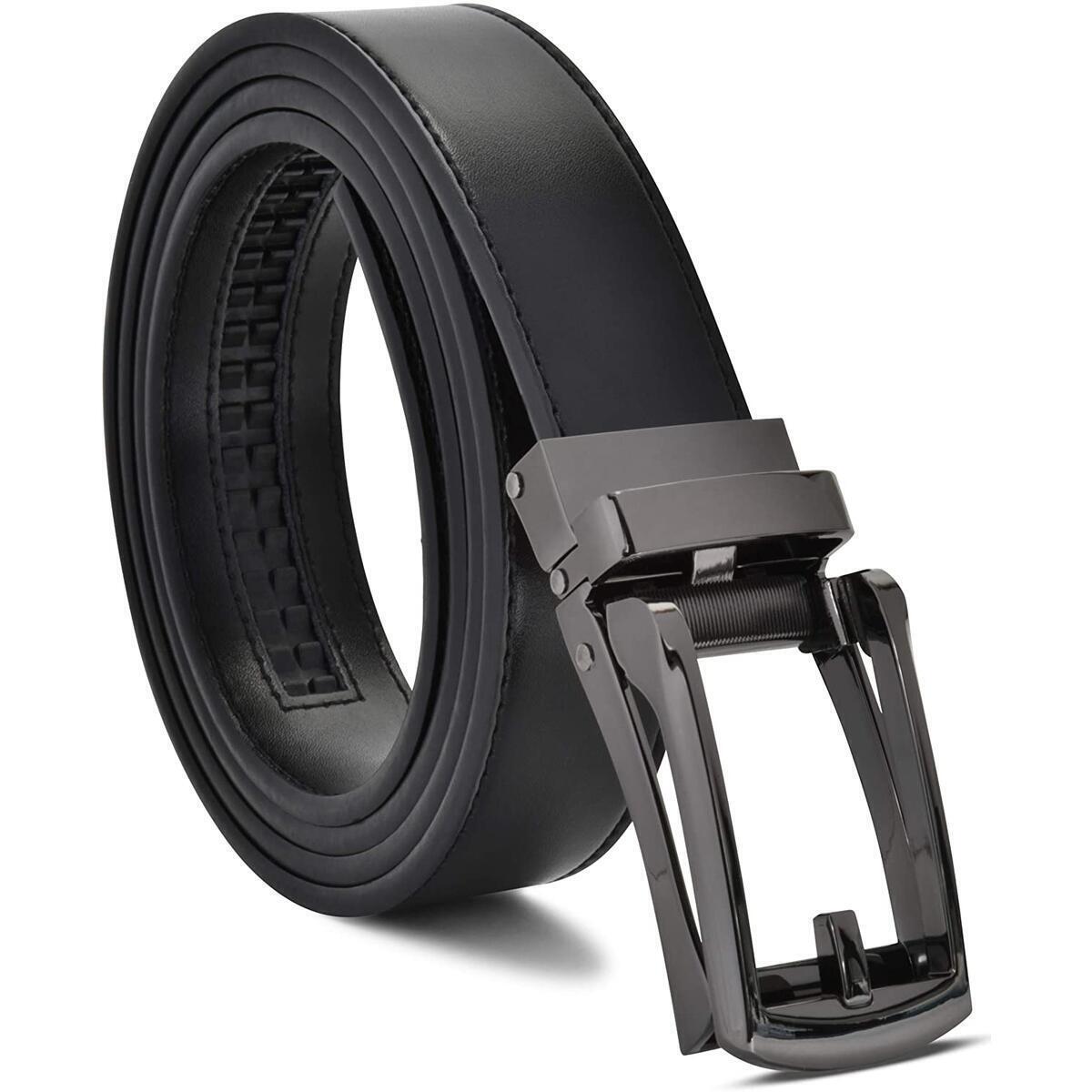 Rebate Only For : Color: Black Belt / Black Buckle  Size: ADJUSTS TO FIT 28-44  - Mens Genuine Leather Ratchet Dress Belt with Slide Belt for men