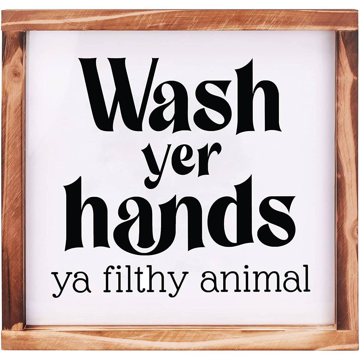 Wash Your Hands Farmhouse Bathroom Decor Wall Art Sign - Modern Home Bathroom Wall Decor Art Funny Quotes - Rustic Pictures Vintage Hanging Cute Saying Bathroom Signs - 12x12 Inch