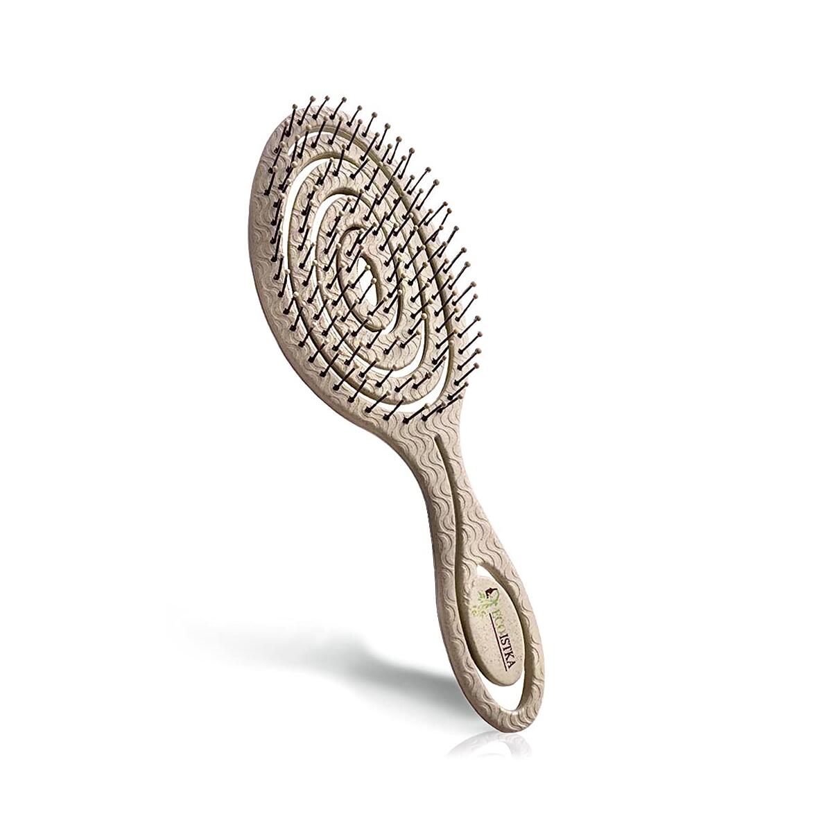ECOistka 100% ECO Detangling Brush, Kids Friendly Hairbrush With Ultra Soft Bristles, Natural Hair Care for All Hair Types, Unisex Hair Comb for Knots & Hair Damage (Beige)
