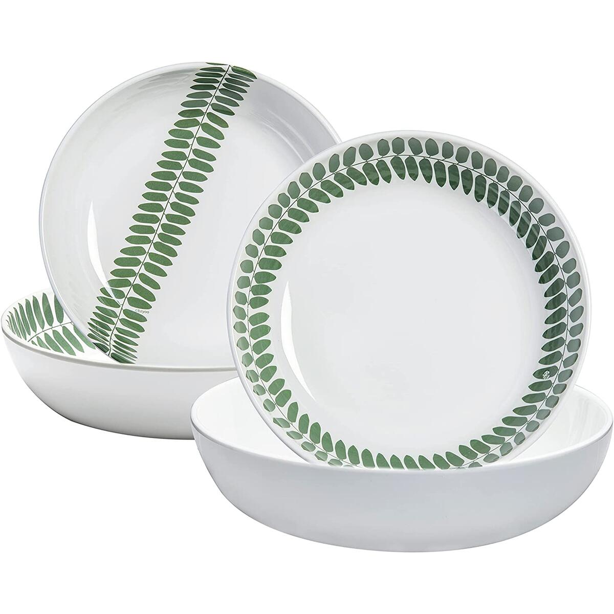 bzyoo 34oz 4PCS Pasta Bowl Set Leaf Green- Velvet Pine