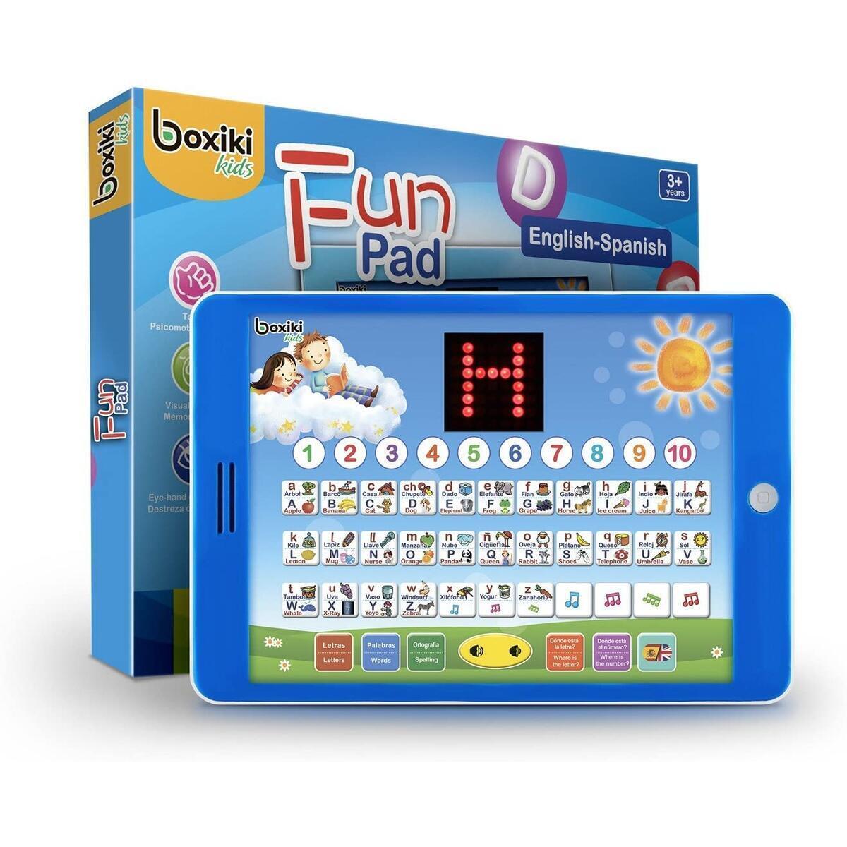 Boxiki kids Spanish-English Tablet Bilingual Educational Toy with LCD Screen Display. Learn Spanish and English with ABC Games and Spelling. Kids Love Our Interactive Educational Toys!
