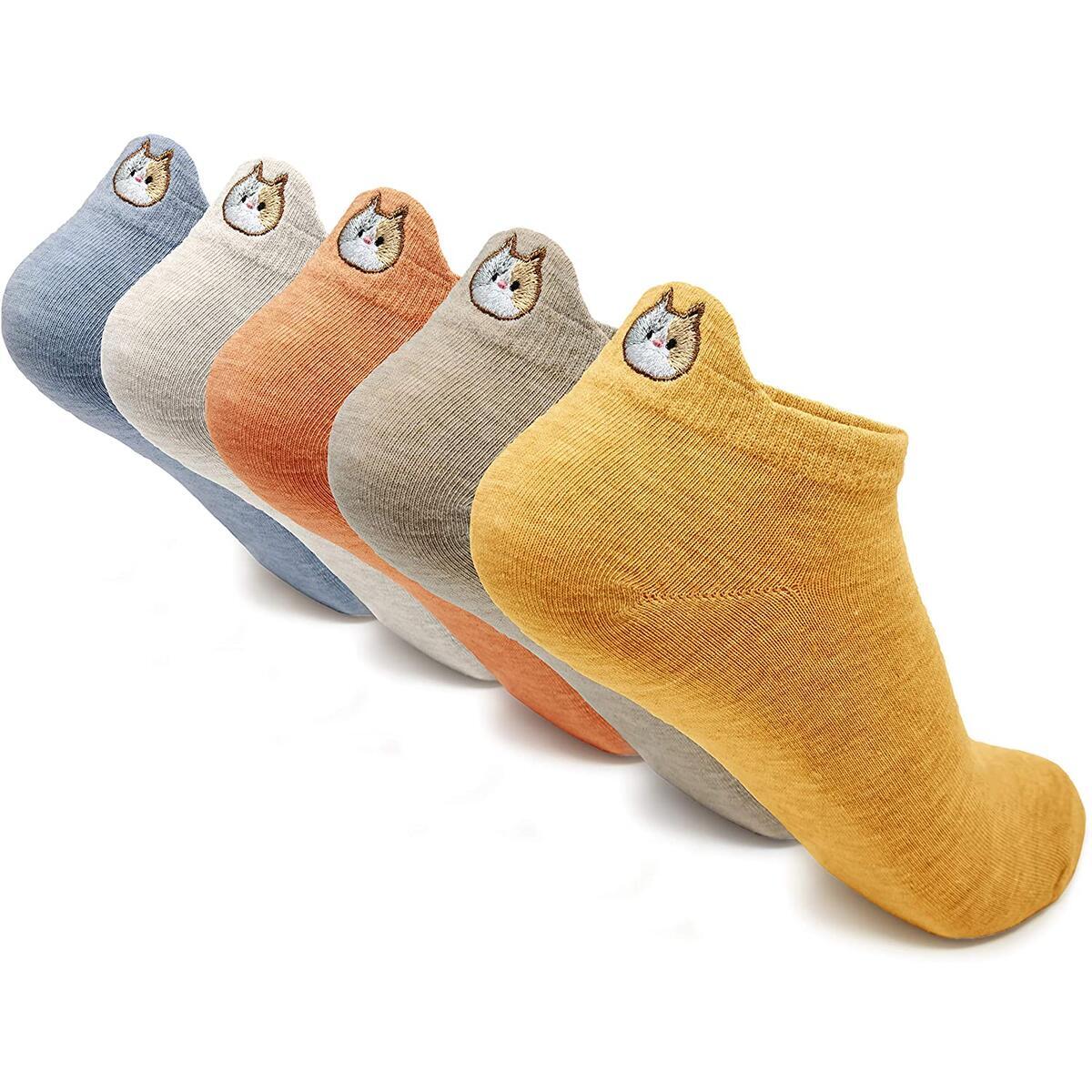 10 PACK Cartoon Cat Kitten Embroidery Cute Women's Kawaii Soft Cotton Ankle Socks - 10 different designs and colors