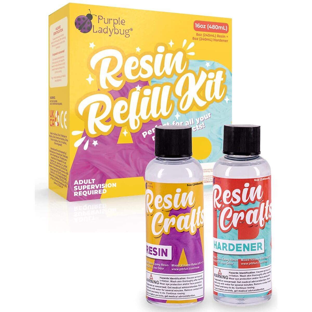 PURPLE LADYBUG 16 oz Crystal Clear Epoxy Resin (2 x 8 oz) for Arts and Crafts – Easy Mix 1:1 Casting Resin for Amazing DIY Coasters, Keychain, Jewelry – No VOCs & BPA Free - Bonus Mold Included