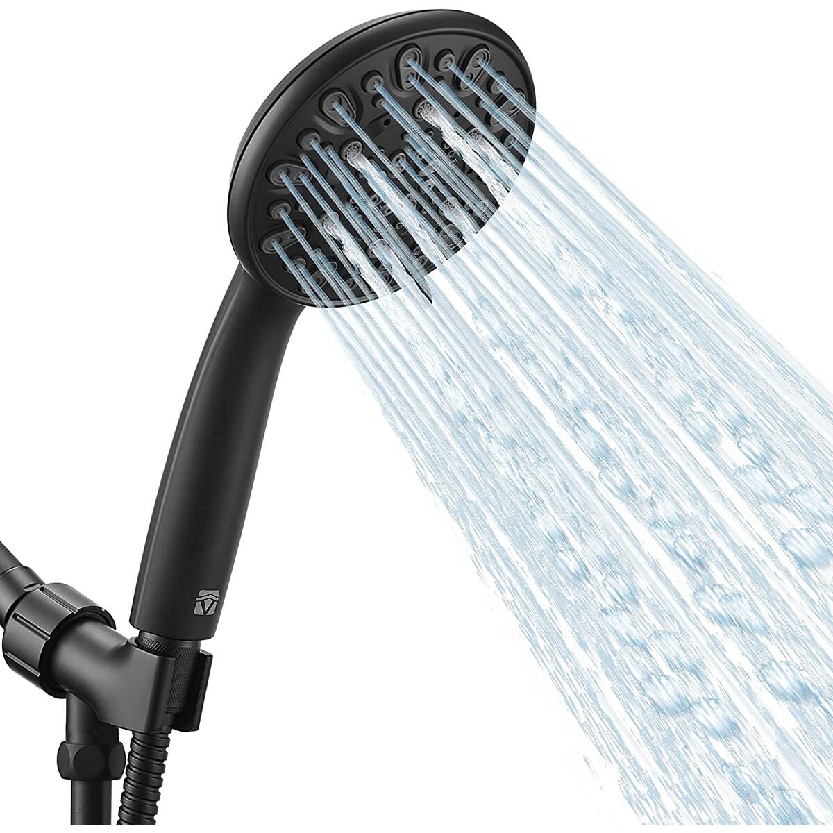 High Pressure Handheld Shower Head VMASSTONE 7-Spray Setting Showerhead Kit with 59" Stainless Steel Hose and Adjustable Mount for Showering Enjoyment Even at Low Water Flow (HM-002 Matte Black)
