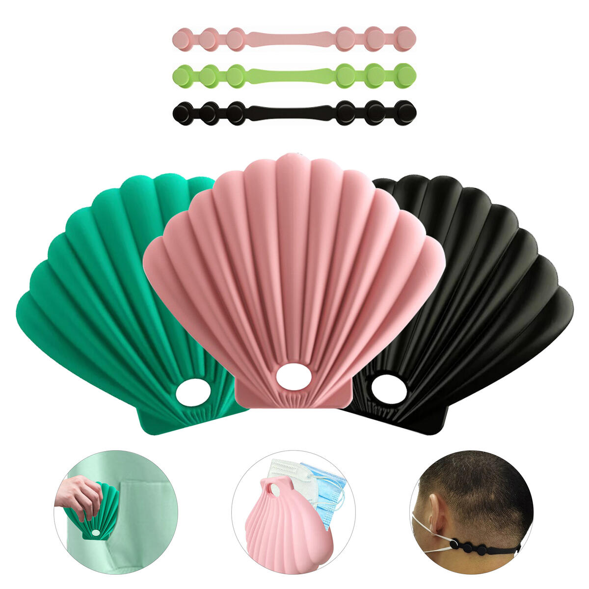 Silicone Face Mask Storage Case/Clip/Box/Holder/Container,Dust Proof,Easy carrying,Lightweight,Portable,Protection,,with Adjuster Extender Strap Band Buckle Hook,Anti-Tightening(3 Packs)