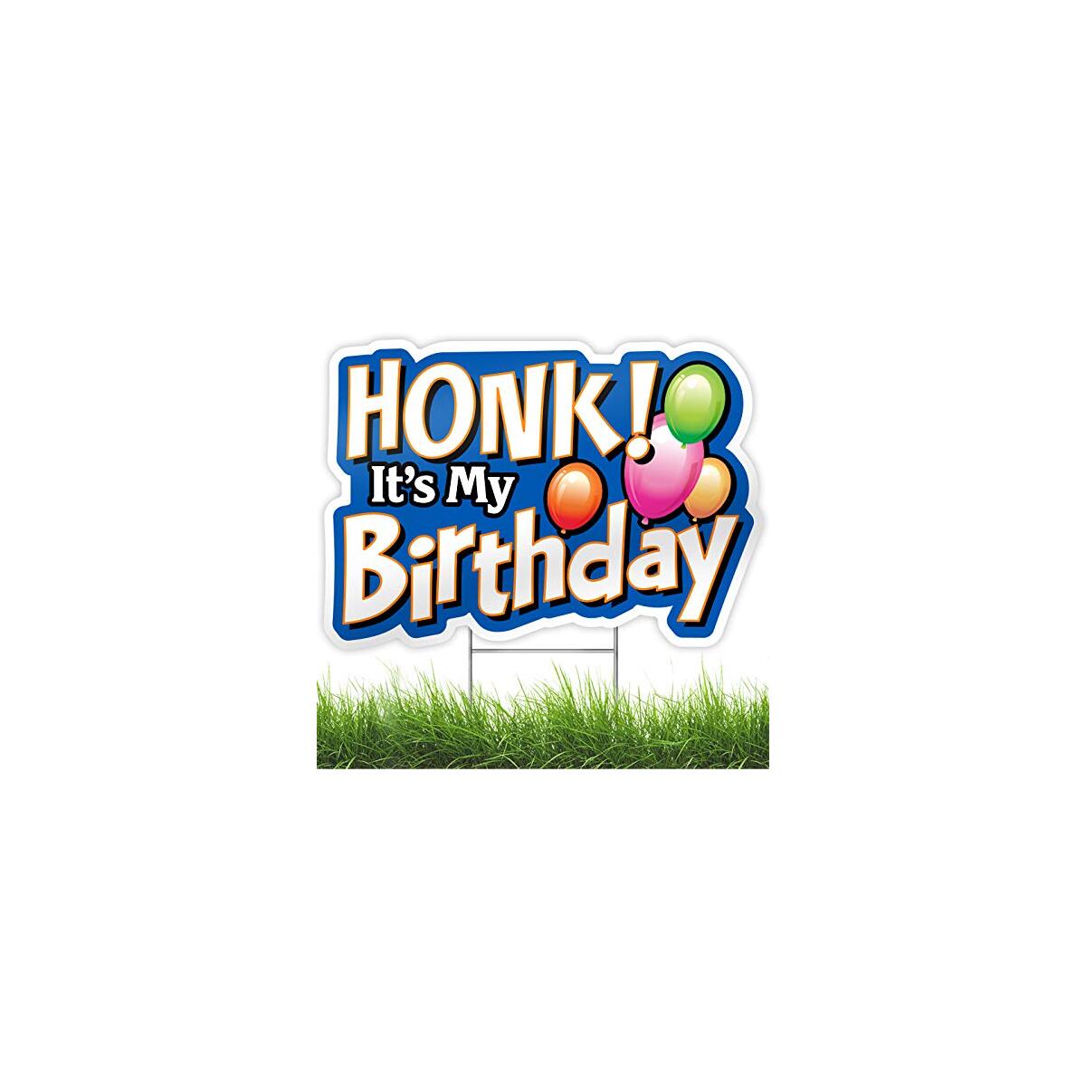 HONK! It's My Birthday Party Sign - Yard Decoration with Metal Stakes - Weatherproof Corrugated Plastic Board -  Lawn & Backyard Decor for Outdoor Celebration