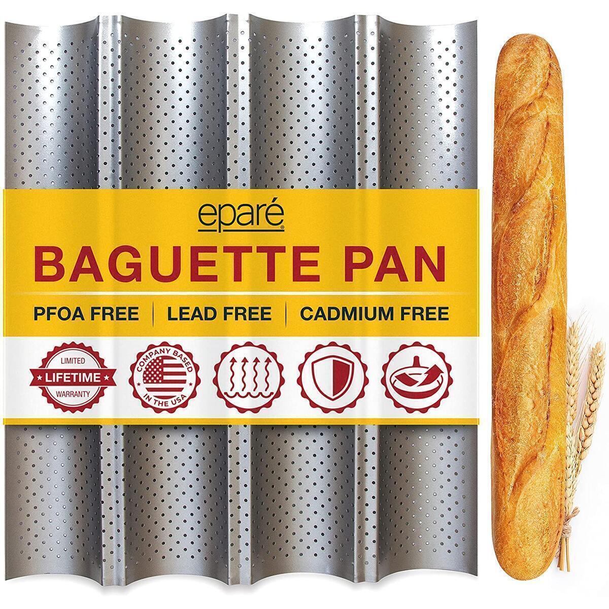 Baguette Pan for Baking - 15" x 13" Nonstick Perforated Italian Loaf Mold - Long French Bread Baker's Tray - Sourdough Roll Proof & Bake Rack by Eparé