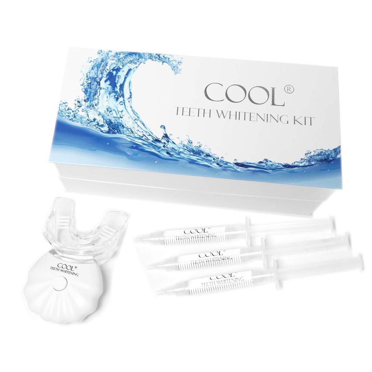 Cool Teeth Whitening Kit with LED Light 35% Carbamide Peroxide Teeth Whitening Products (3) Gel Syringes Easy Whitening Tray and Light