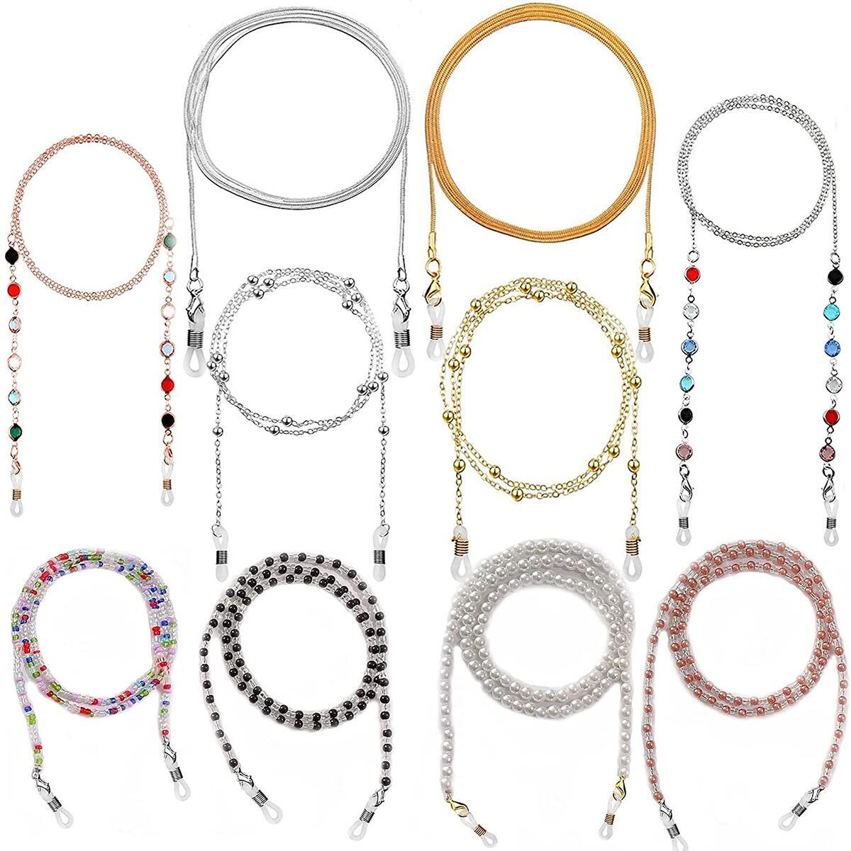 10pcs Mask Holder Chain Lanyard Necklace Sunglass Eyeglass Glasses Chains Eyewear Retainer Beaded Eyeglass Strap Holder Anti-lost Mask Leash for Women Girls