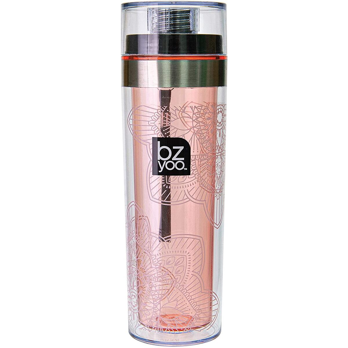 bzyoo Swill 13.5oz Reusable Water Bottle w/ Carrying Strap  (La La Mandala, Dusty Pink)