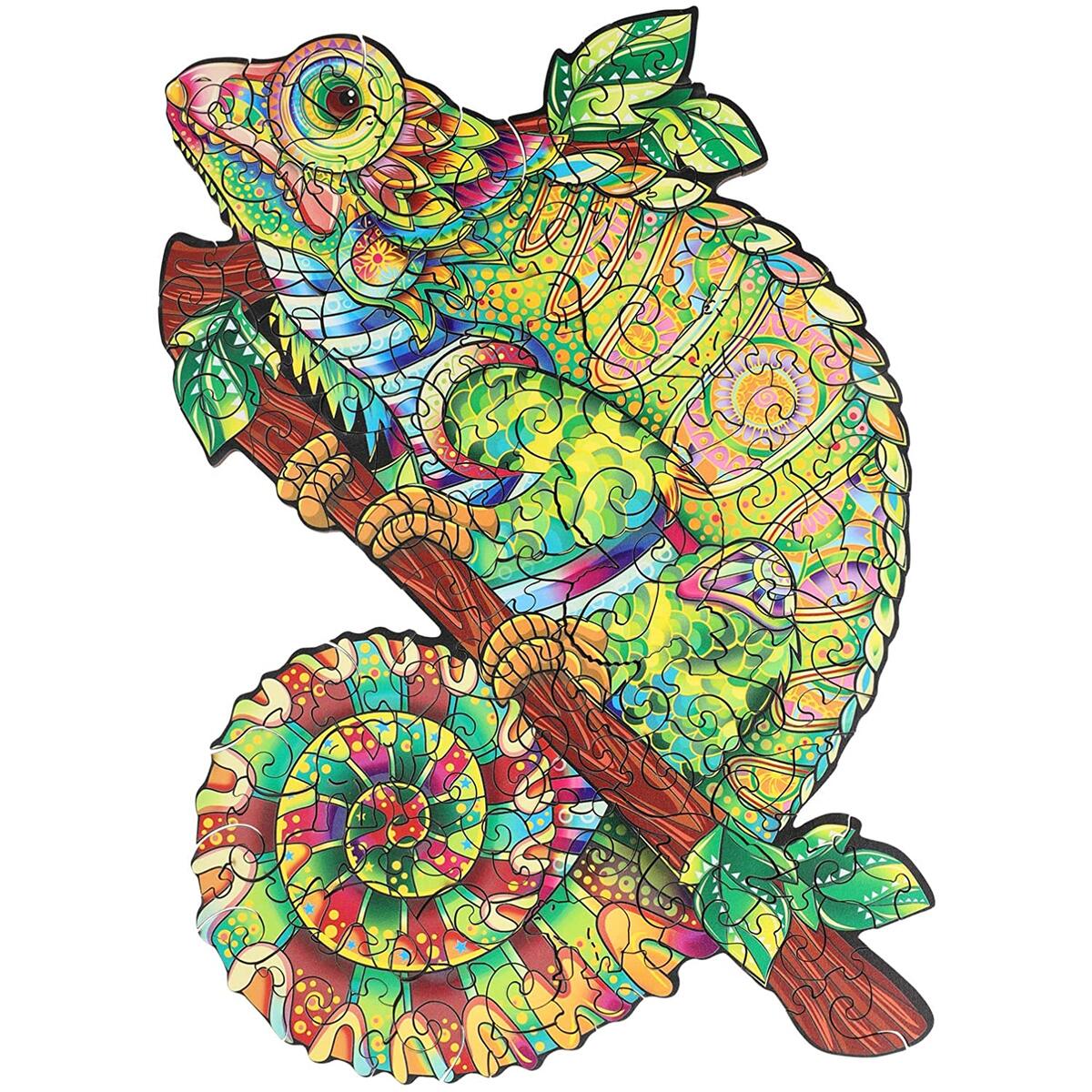 CROCOTILE 138 PCS Wooden Animal Shaped Jigsaw Puzzles - Iridescent Chameleon Puzzle - Fun & Educational - Best Gift for Adults & Kids - Easy to Assemble - Finished Size 7.5x10.6 inches (19.2x27.4 cm)