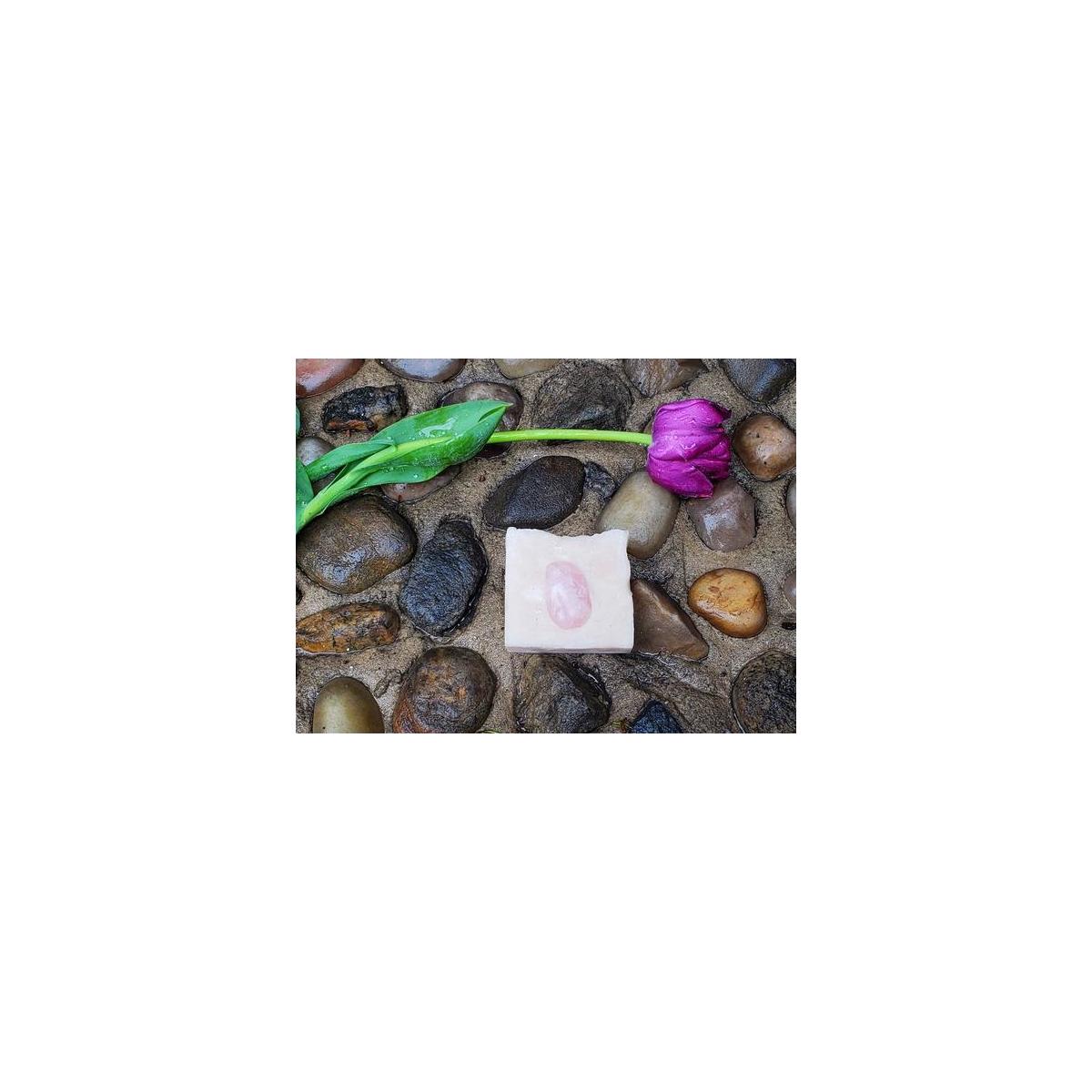 LifeStone Rose Quartz Crystal Soap with French Pink Clay and Rose Geranium Essential Oil