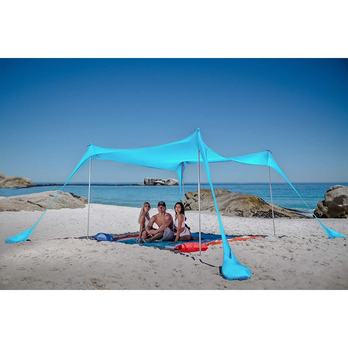 SUN NINJA Pop Up Beach Tent Sun Shelter UPF50+ with Sand Shovel, Ground Pegs and Stability Poles, Outdoor Shade for Camping Trips, Fishing, Backyard Fun or Picnics (10x10 FT 4 Pole, Turquoise)