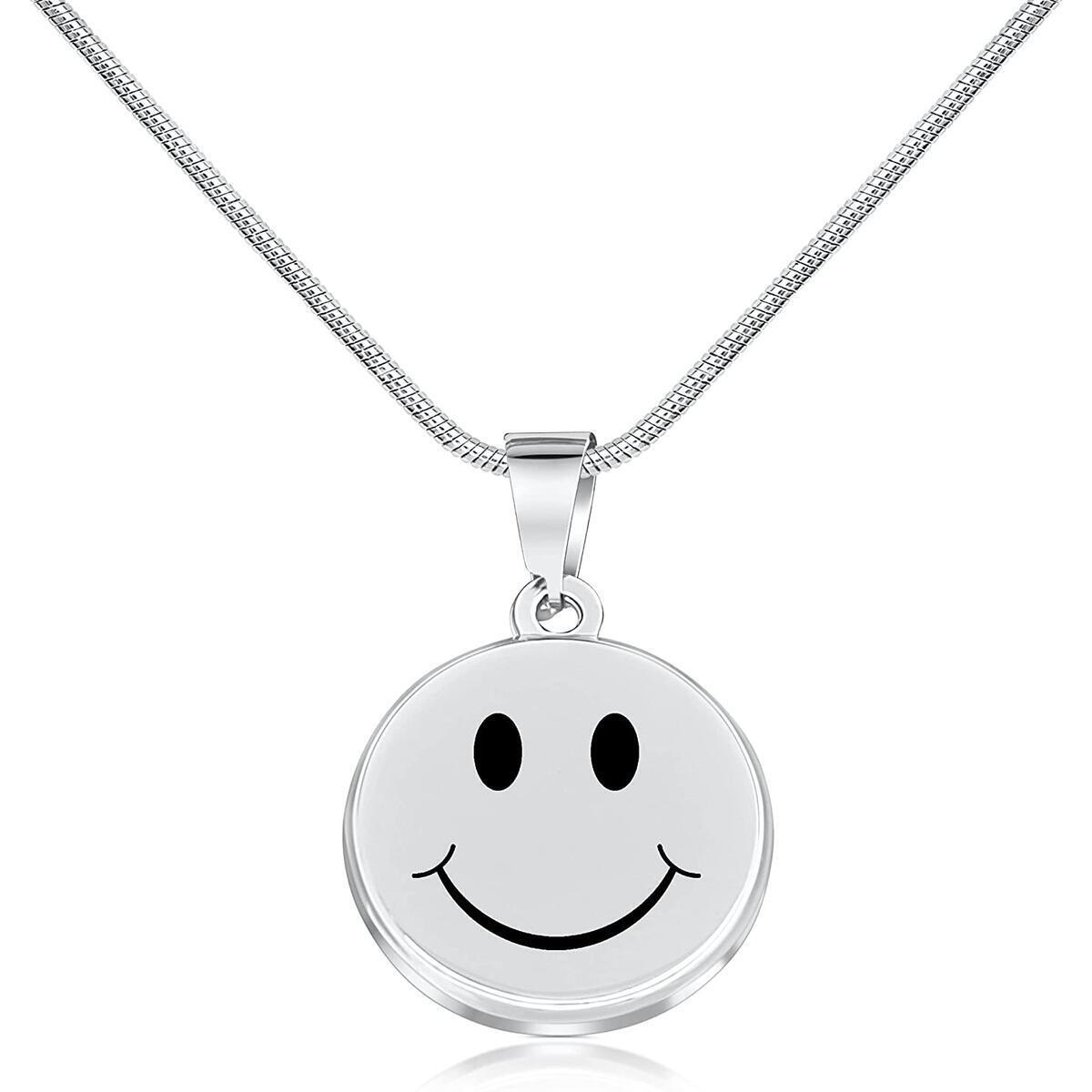 Smiley Face Necklace with 18" Stainless Steel Snake Chain