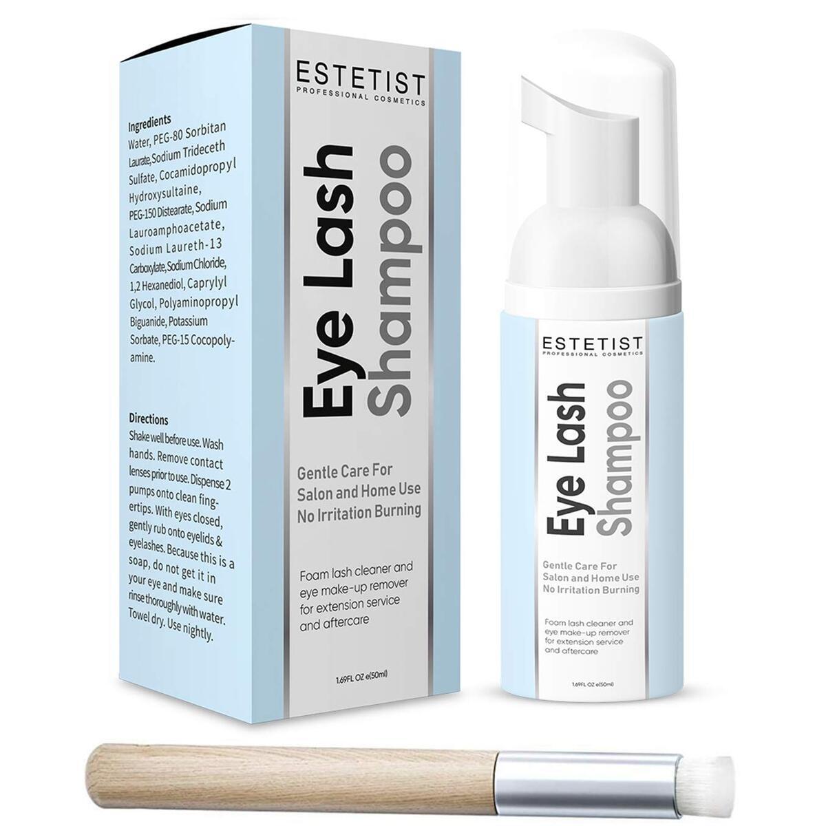 Eyelash Extension Shampoo & Brush - Gentle Aftercare Foaming Lash Cleanser Kit & Makeup Remover - For Home & Salon Use