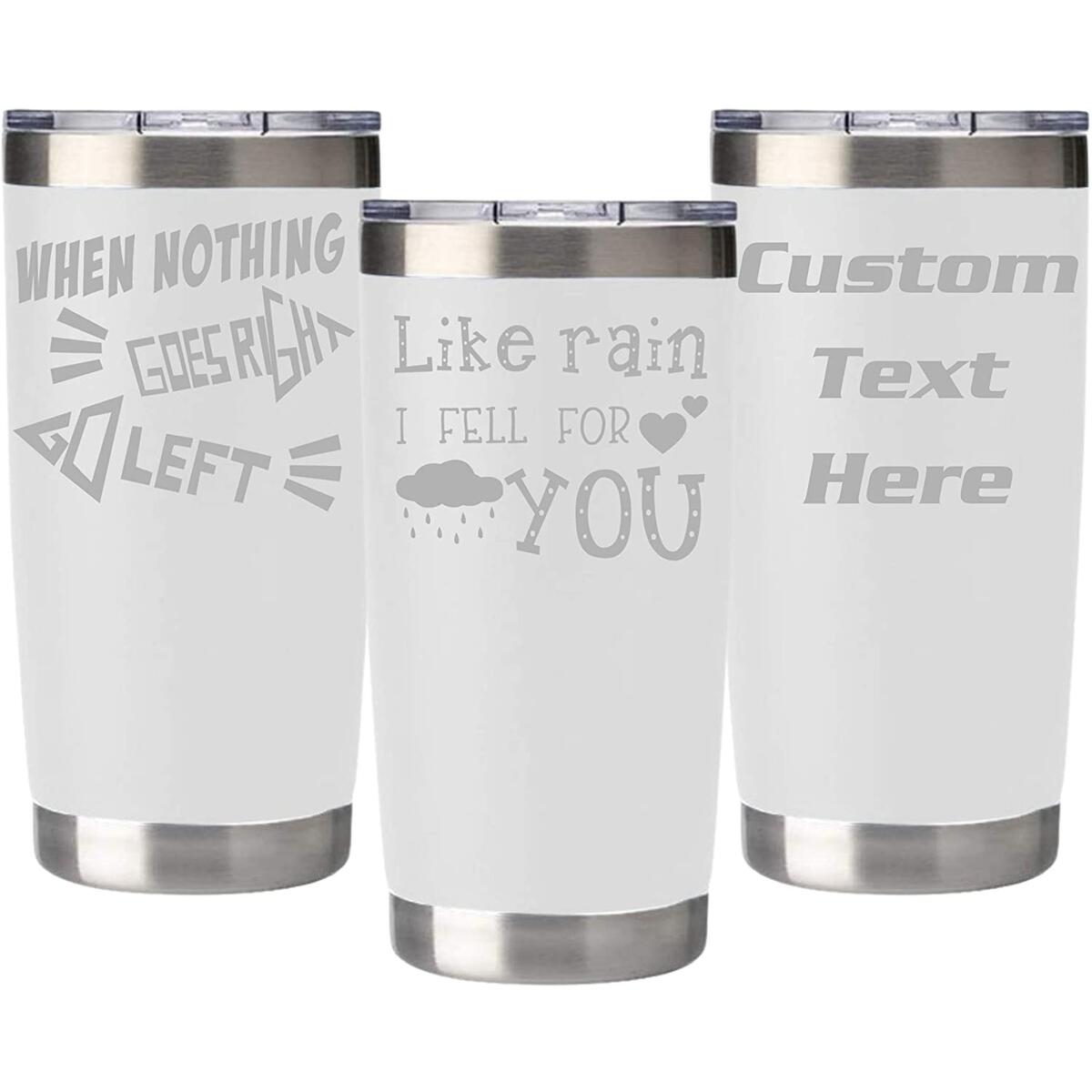 20oz Personalized Tumblers with Laser Engraved Etching - Upgraded Slider Lid