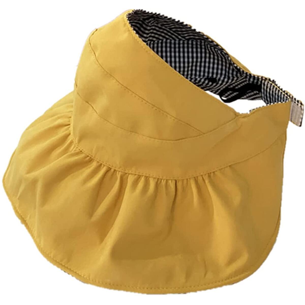 Toddler Kids Girl Breathable Ponytail Sun Hat Cotton Foldable Reversible 50+ SPF Protective Yellow