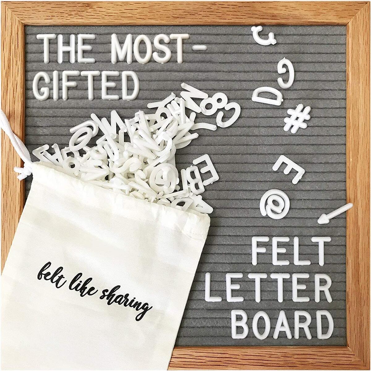 Felt Letter Board, 10x10in Changeable Letter Board with Letters White 300 Piece - Felt Message Board, Oak Frame Wooden Letter Board for Baby Announcements, Milestones, Office Decor & More (Gray)