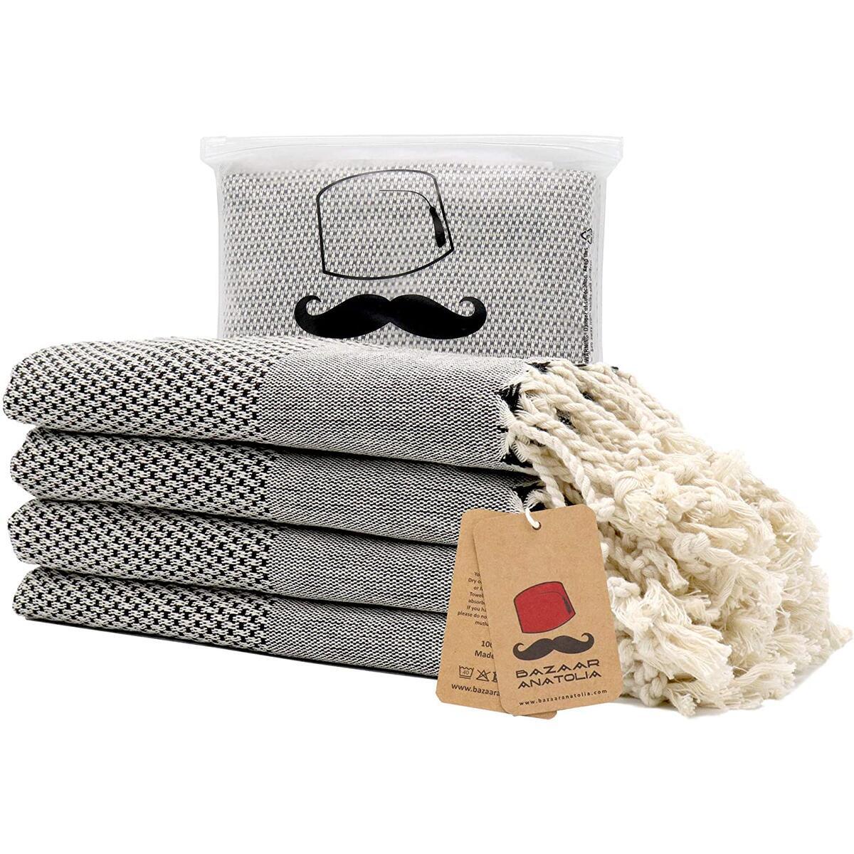 Set of 4 Hand Towel Acacia Kitchen Bath Face Turkish Towel 45x20" (BLACK)