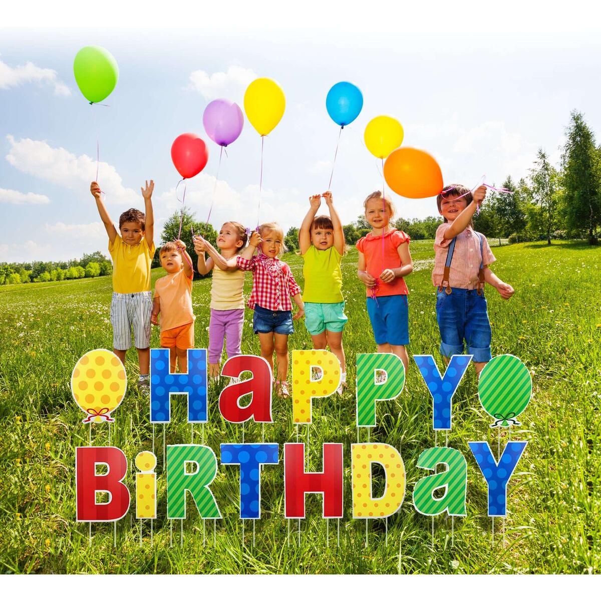 Happy Birthday Yard Signs with Stakes - 15" Perfect Outdoor Birthday Lawn Decorations - 15 Pieces - Complete Set Weatherproof Colorful Decorations