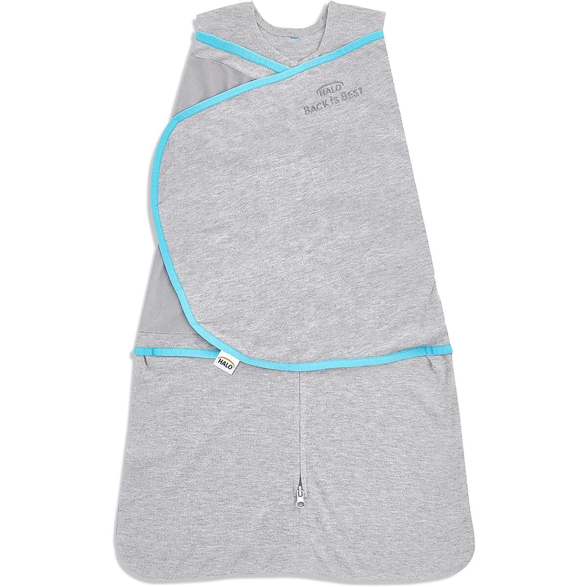 Halo Sleepsack Swaddle Ideal Temp, 3-Way Adjustable Wearable Blanket, Heather Grey/Aqua, Newborn