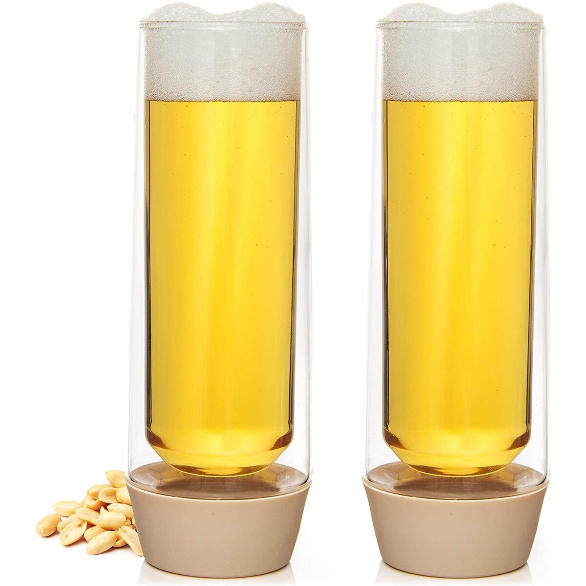 12 oz Beer Glasses - Set of 2 - Insulated Pilsner Glass - Pub Freezer Safe - Mens Gift - Spill Preventing Cups for Belgian Craft Beer Glassware Eparé