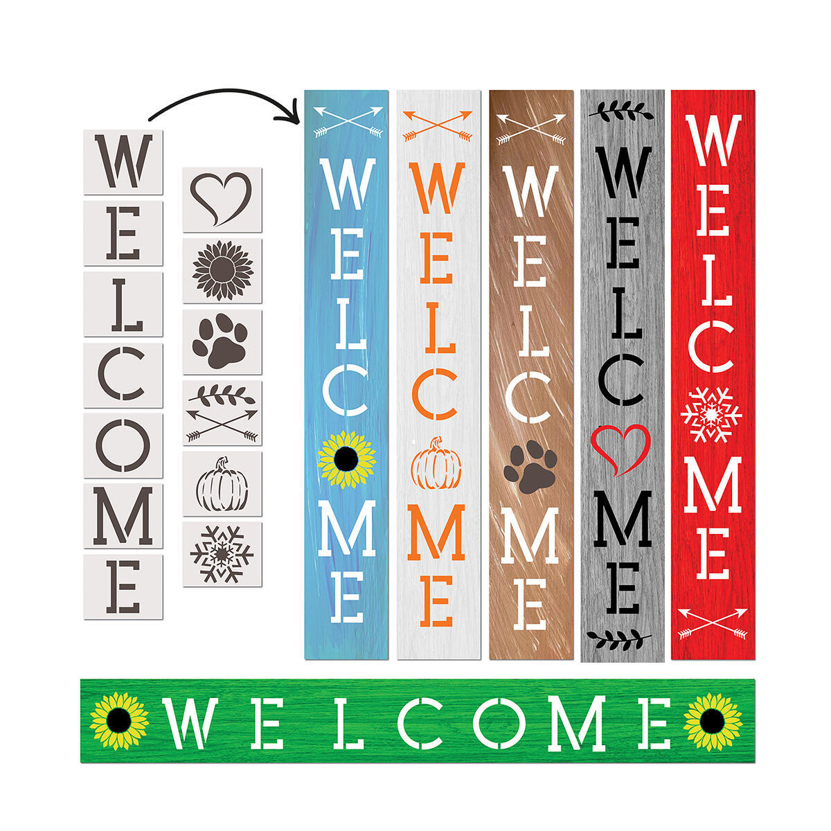 Welcome Stencil, Extra Large Stencils for Painting on Wood Reusable, Sunflower Stencil and Other Wood Stencils, Wood Craft Supplies for Welcome Wood Sign 6ft Tall, Letter Stencils from Ulpo Crafts