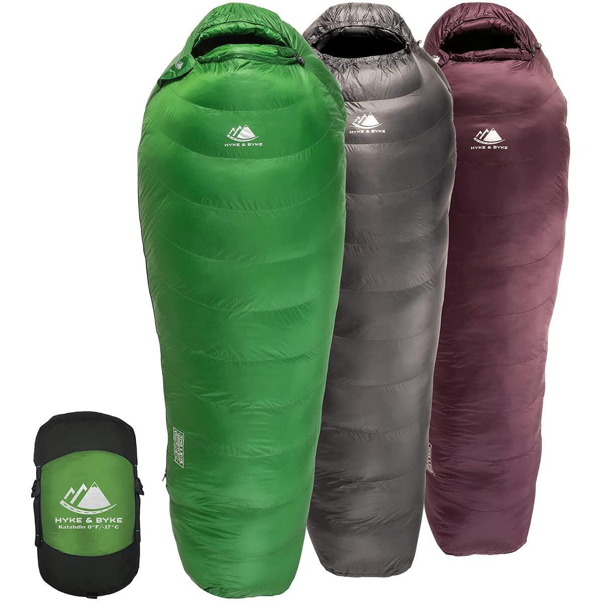 Hyke & Byke Katahdin 32F 15 0F 625 Fill Power Hydrophobic Sleeping Bag with Advanced Synthetic - color FOREST GREEN size REGULAR