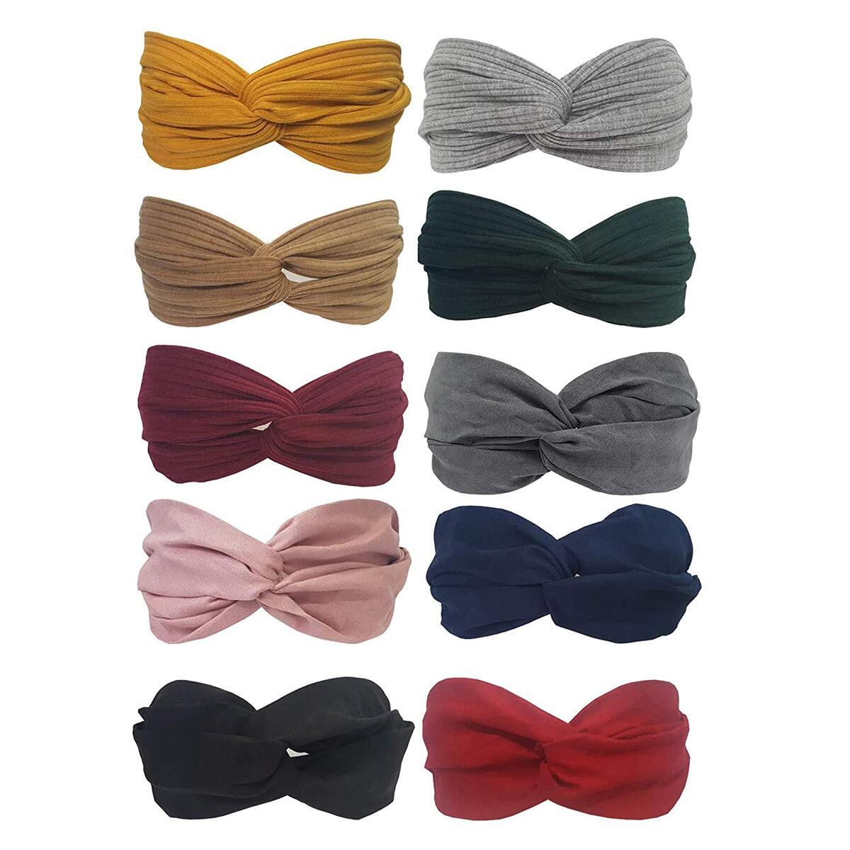 10pcs Boho Twist Headbands for Women and Girls - Elastic Cloth Headbands Made of Cotton - Fashion Headbands for every day in Vintage Style - Criss Cross Head Wraps