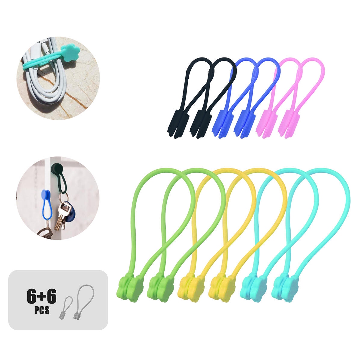 Silicone Magnetic Cable Ties,Reusable Twist Cord Organizers,Earphone Charger Bundling Tools,Magnet Management Winder,Multifunctional Stuff Hanging Holding Keepers,for Home/Kitchen/Office/School(12pcs)